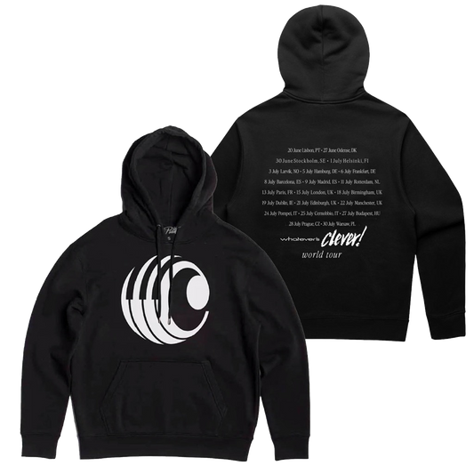 Black hoodie with Charlie Puth piano logo on the front and 2026 tour dates on the back