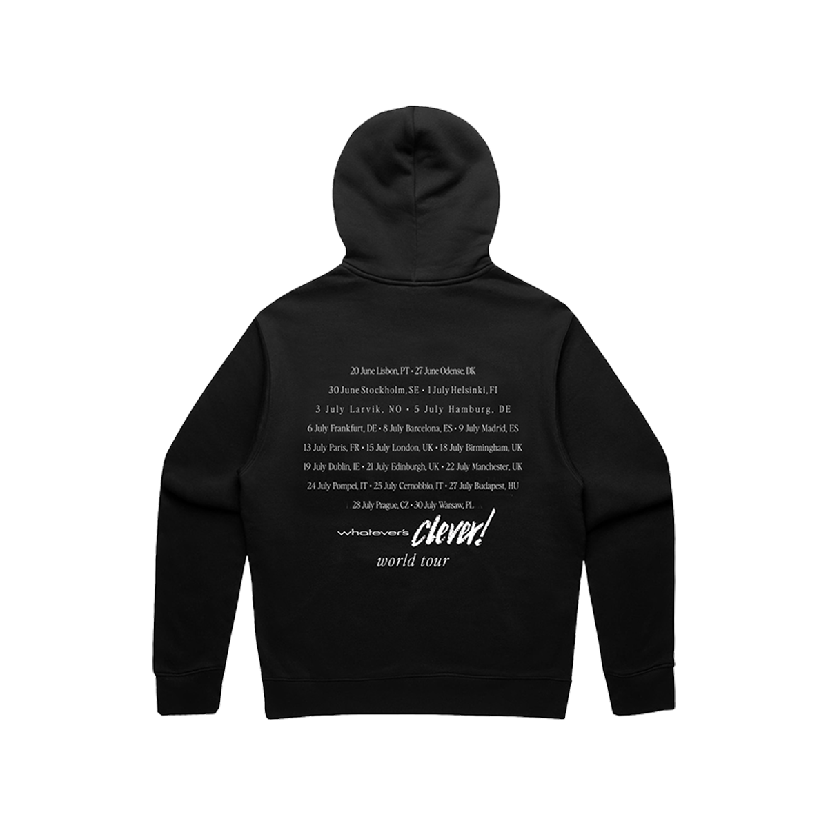 Black hoodie with Charlie Puth 2026 tour dates on the back 