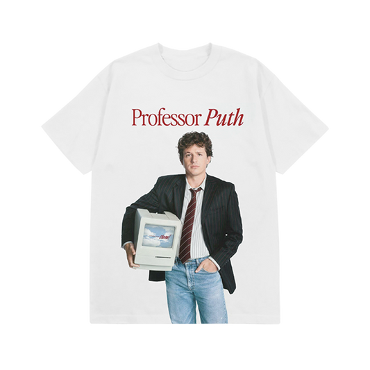 White t-shirt with 'Professor Puth' graphic